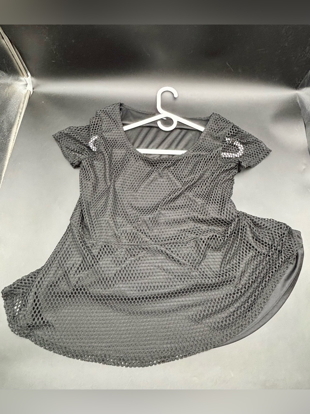 Slinky Brand Black Mesh Fishnet Tunic Dress / Top Size L Made in USA